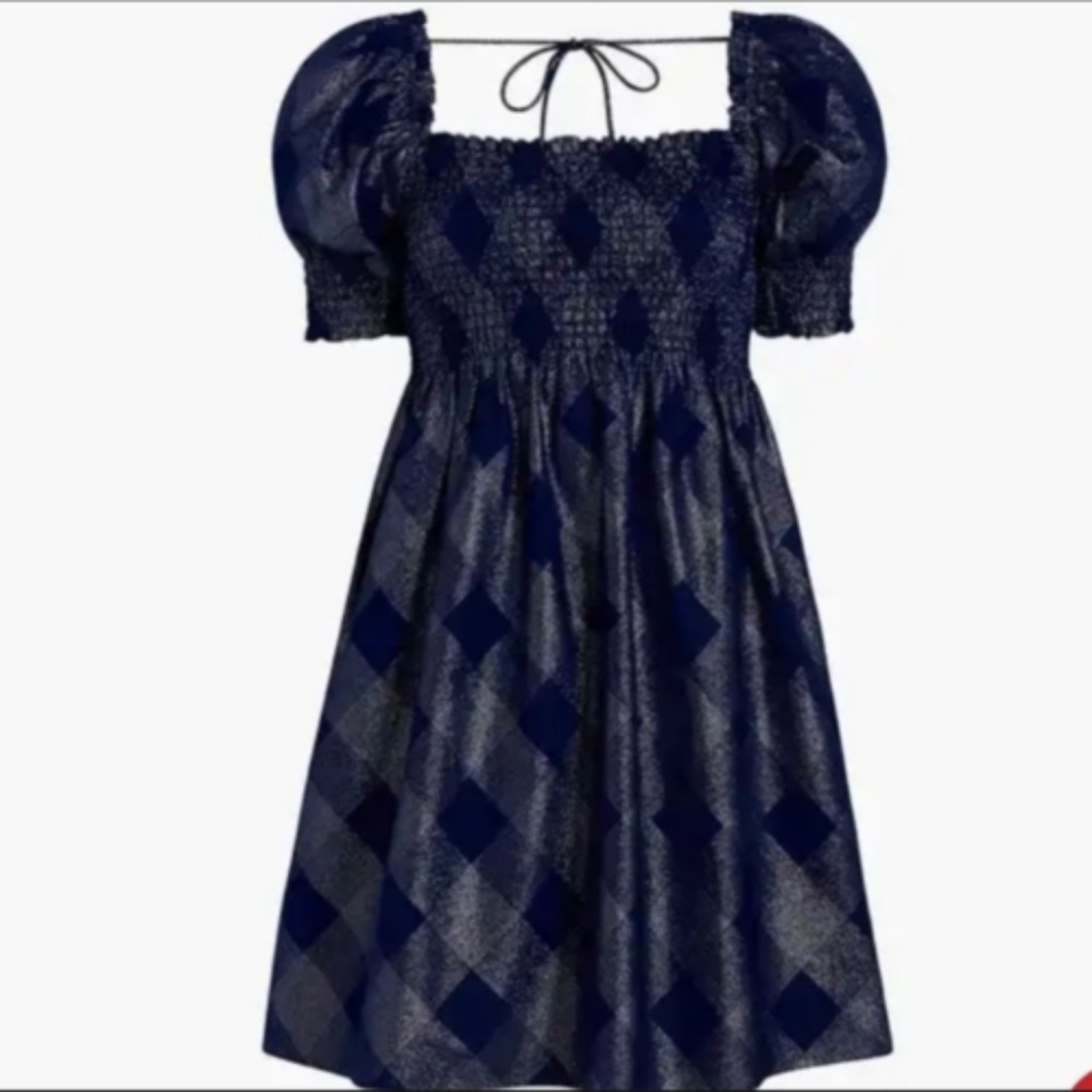 Hill House Athena Nap Dress in Navy Glitter Check, size S